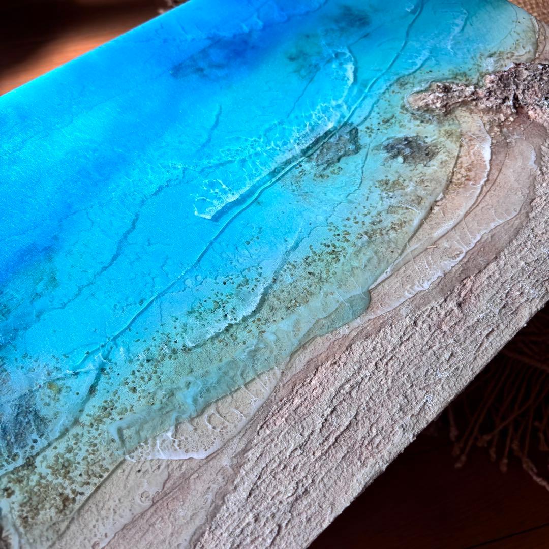 『沖縄の海を感じる』オーシャンレジンアート／立体アート／杉板30×60cm