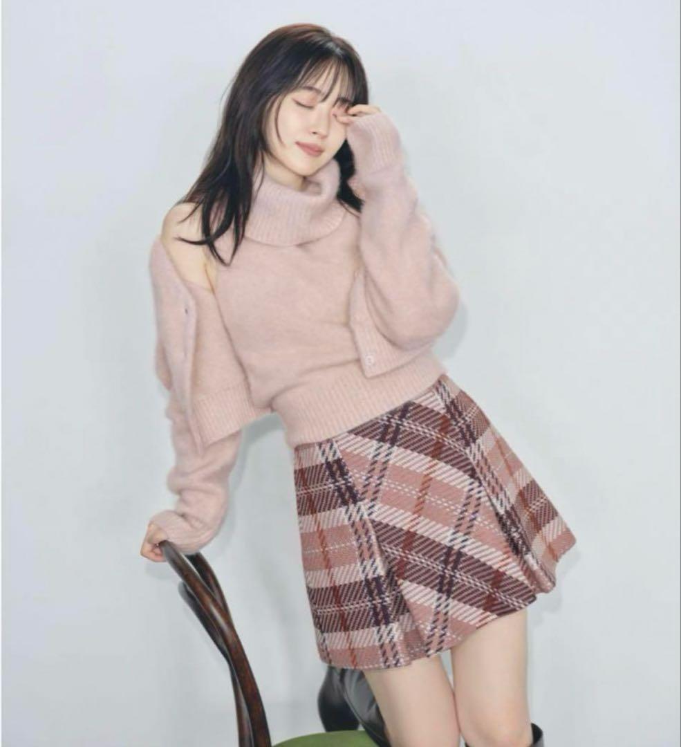 snidel ロービングチェックスカート PNK