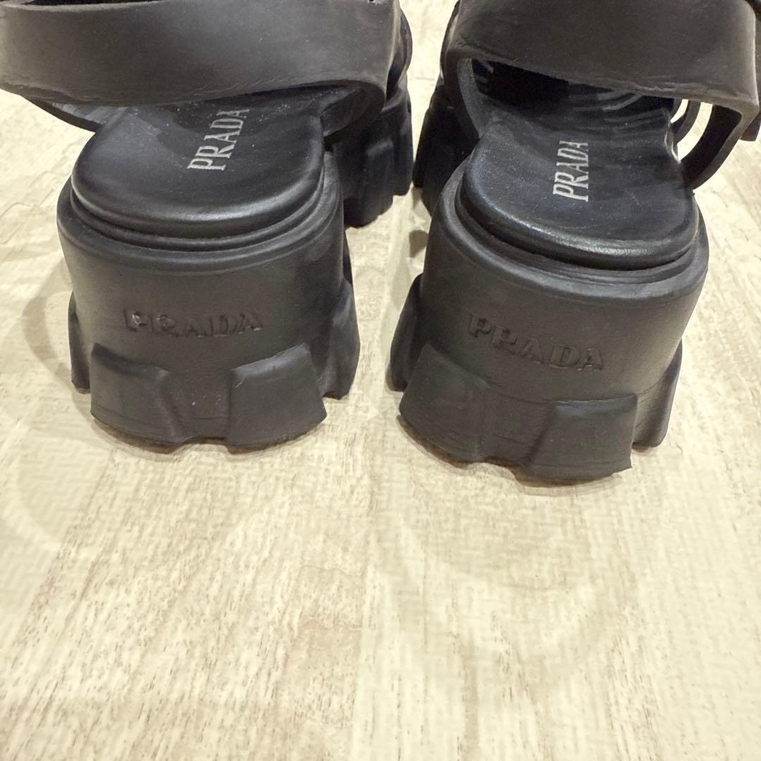PRADA モノリス ラバーサンダル ブラック トライアングルロゴ 黒37