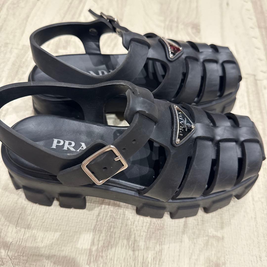 PRADA モノリス ラバーサンダル ブラック トライアングルロゴ 黒37