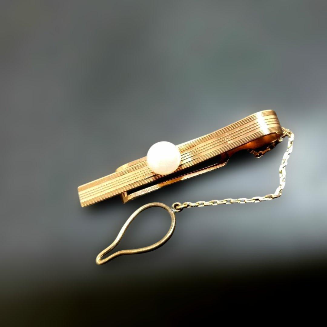 ストライプデザイン 本真珠　ネクタイピン K10
