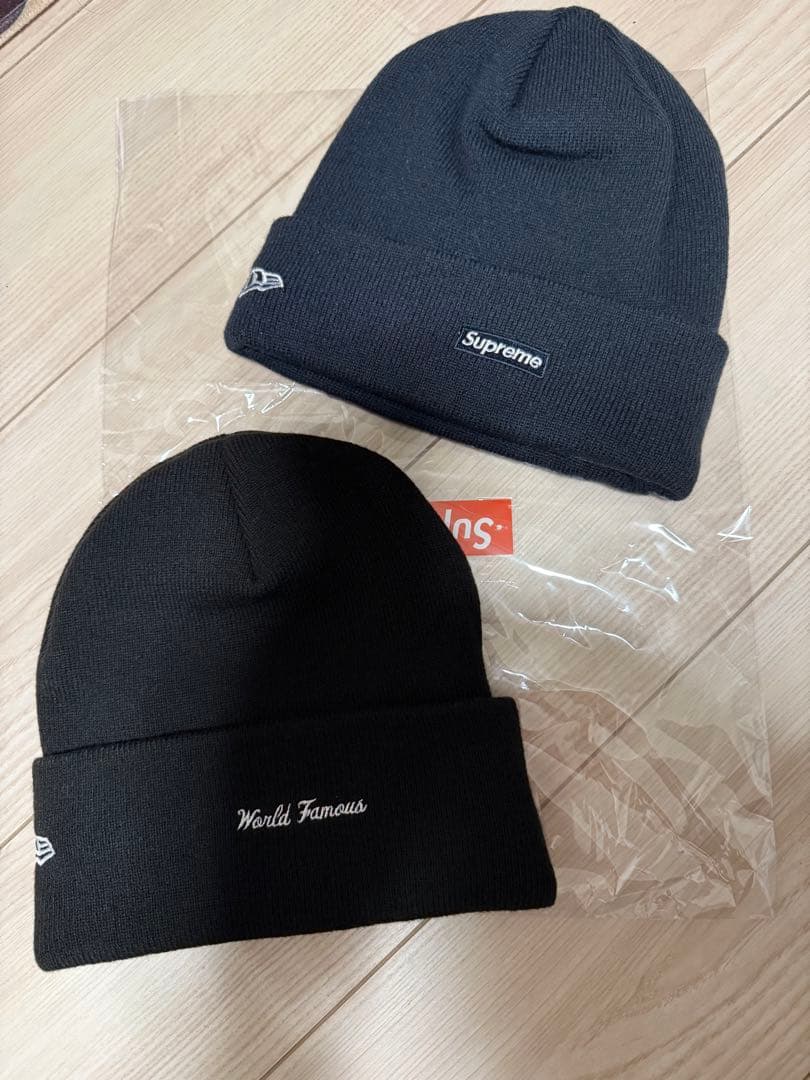 supremeニットキャップ2個セットほぼ新品ステッカー付き！ビーニーBOXロゴ