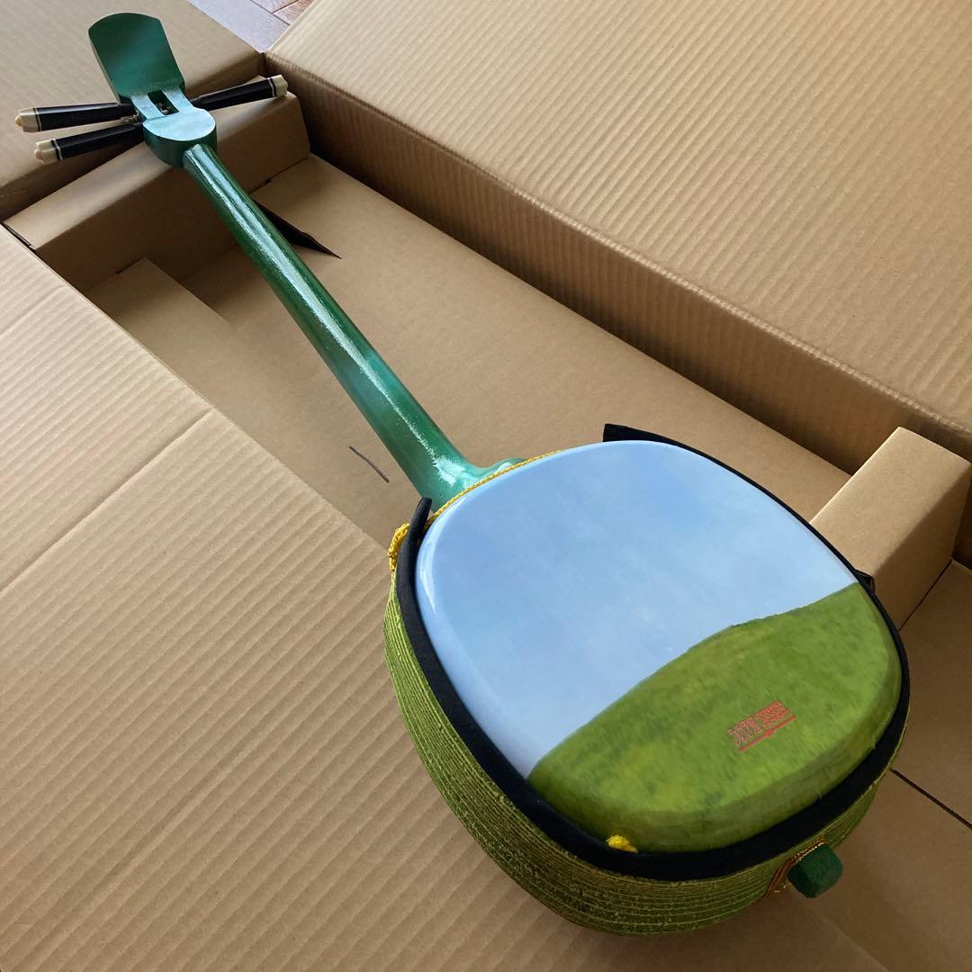 パステルカラー（緑）の三線（戻らないカラクイ付き）