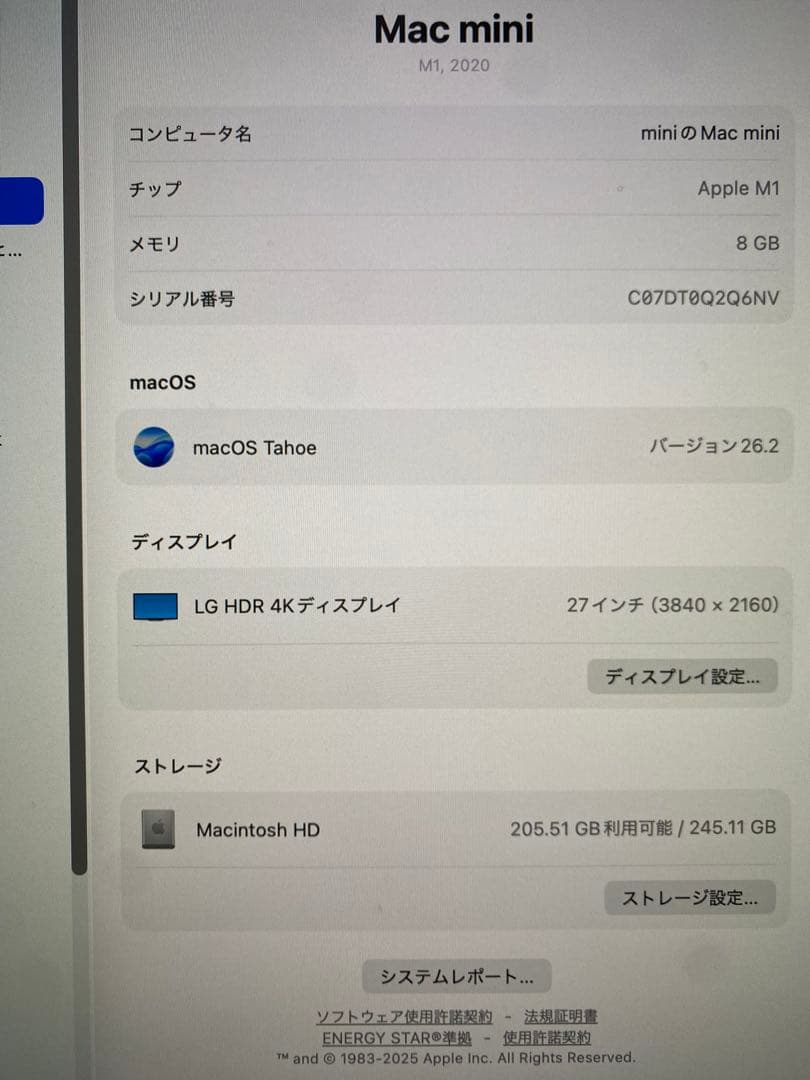 Apple M1 Mac mini 8GB 256GB 動作確認済み