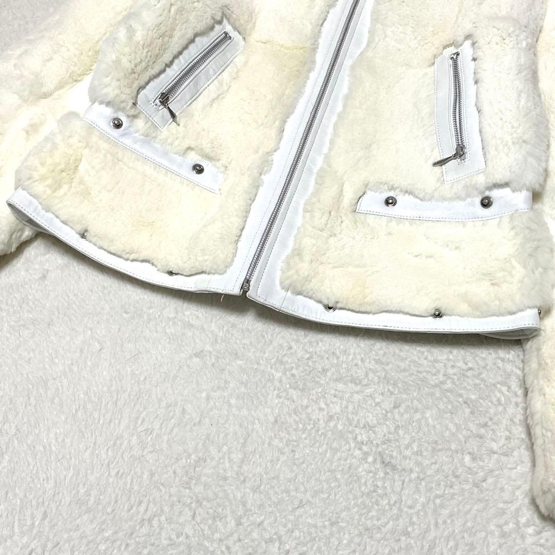 【美品】LORITTI 本毛皮 ブルゾン ラビット ホワイト サイズM