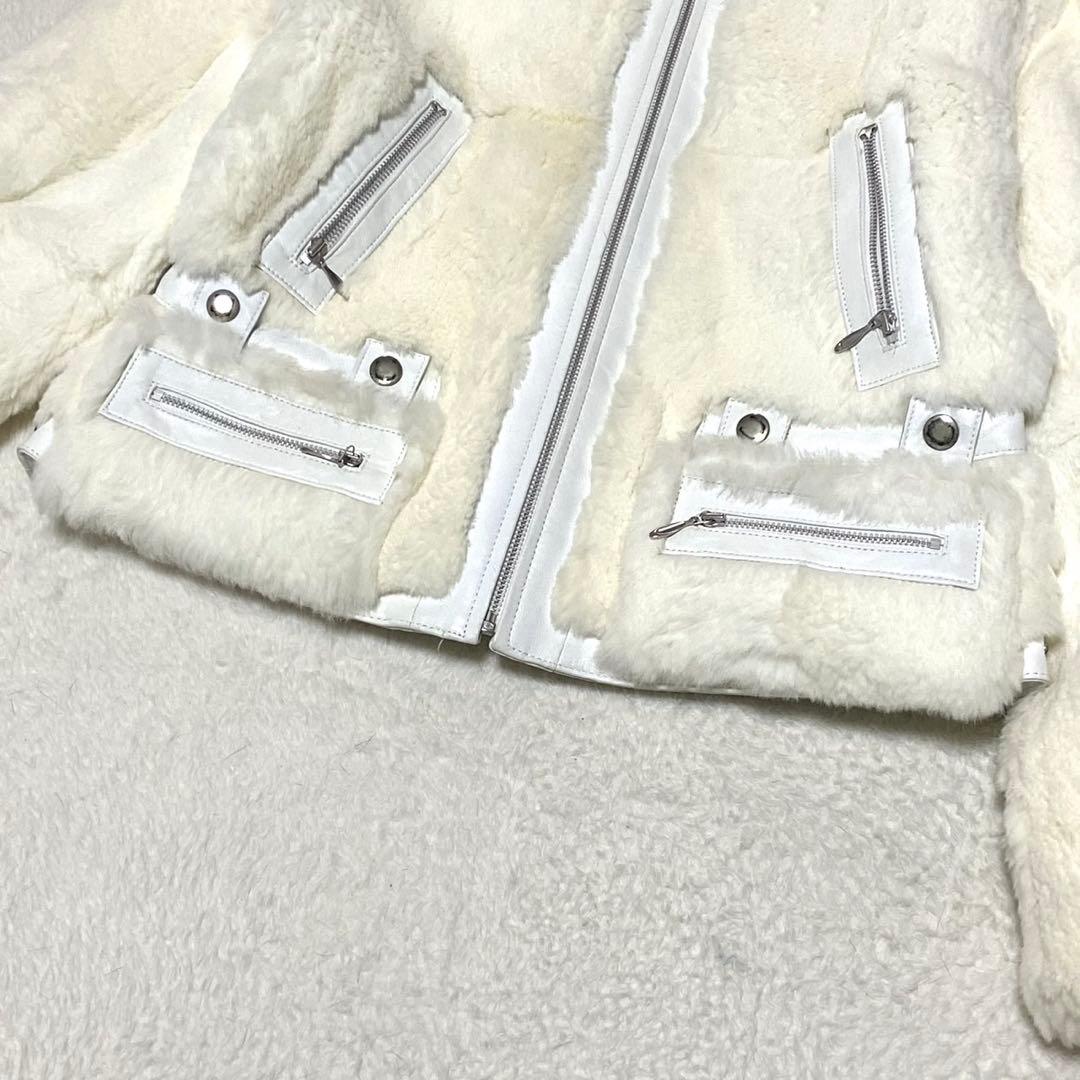 【美品】LORITTI 本毛皮 ブルゾン ラビット ホワイト サイズM