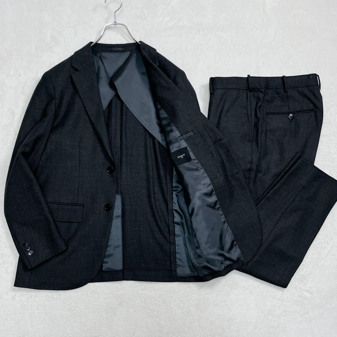 『エディフィス』千鳥格子 セットアップスーツ ウール ストレッチ チャコール