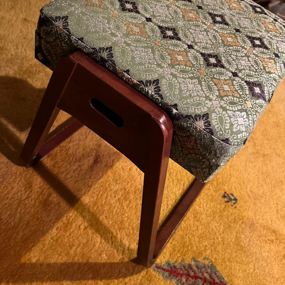 昭和レトロ　クッション付きスツール　椅子　オットマン　木製美品　アンティーク