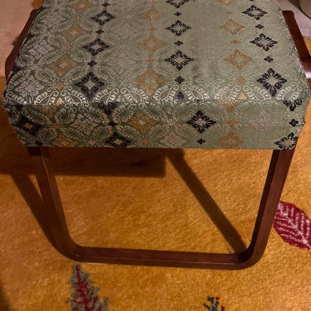 昭和レトロ　クッション付きスツール　椅子　オットマン　木製美品　アンティーク