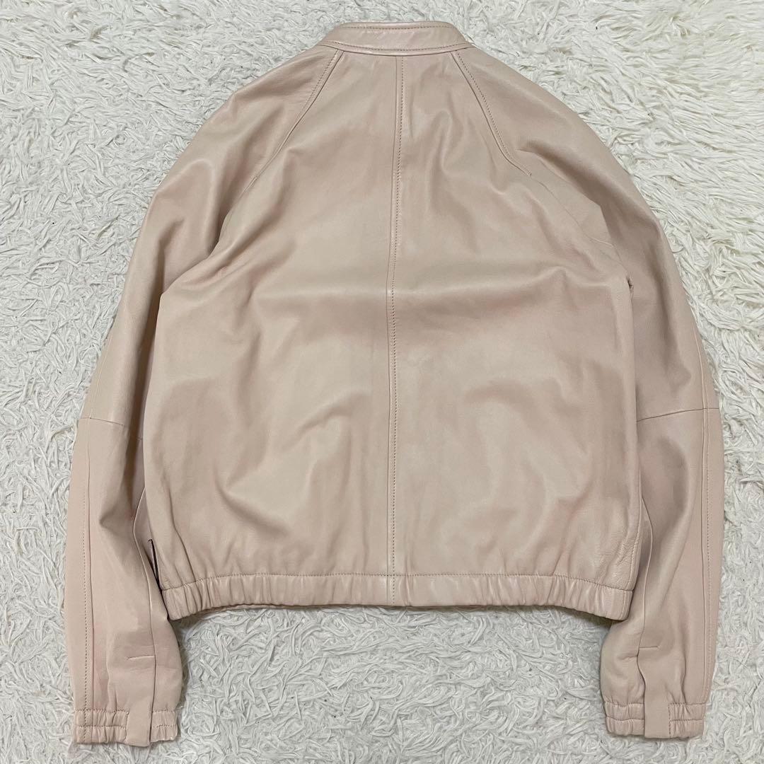 美品/現行モデル コーチ ラムレザージャケット ピンクベージュ クロップド L