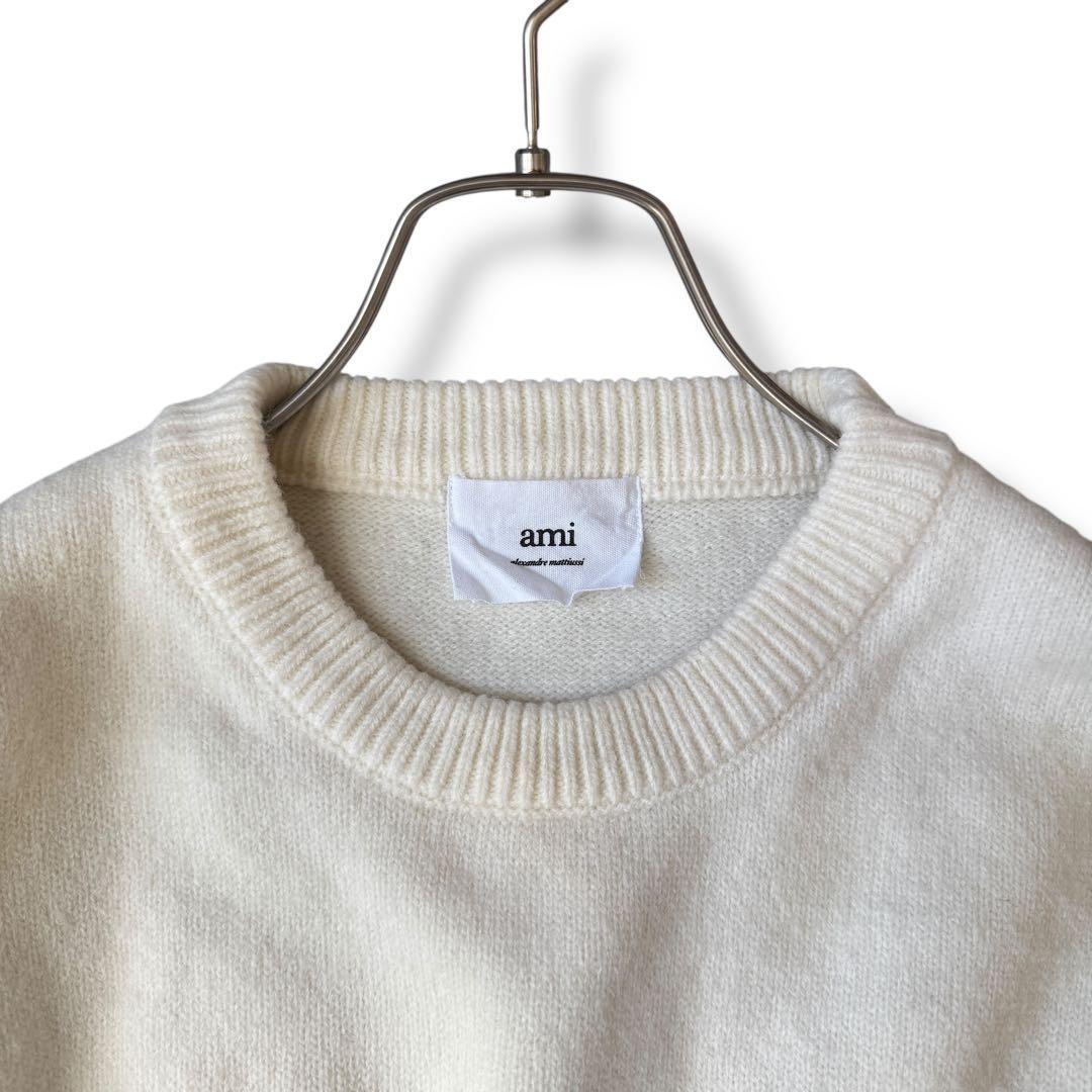 希少✨ami ニット 白 クルーネック ハート刺繍 ロゴ セーター 男女兼用