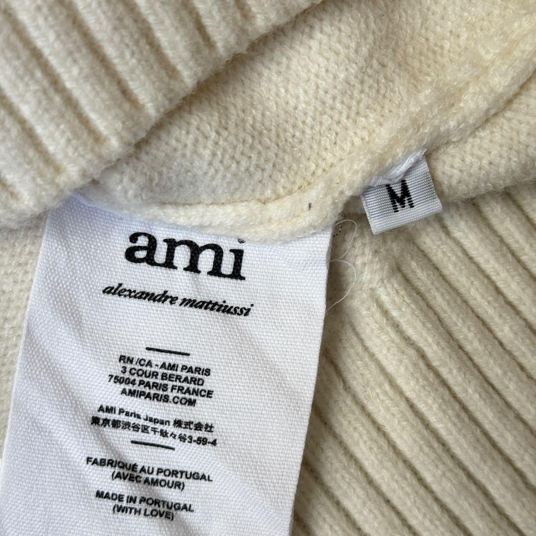 希少✨ami ニット 白 クルーネック ハート刺繍 ロゴ セーター 男女兼用