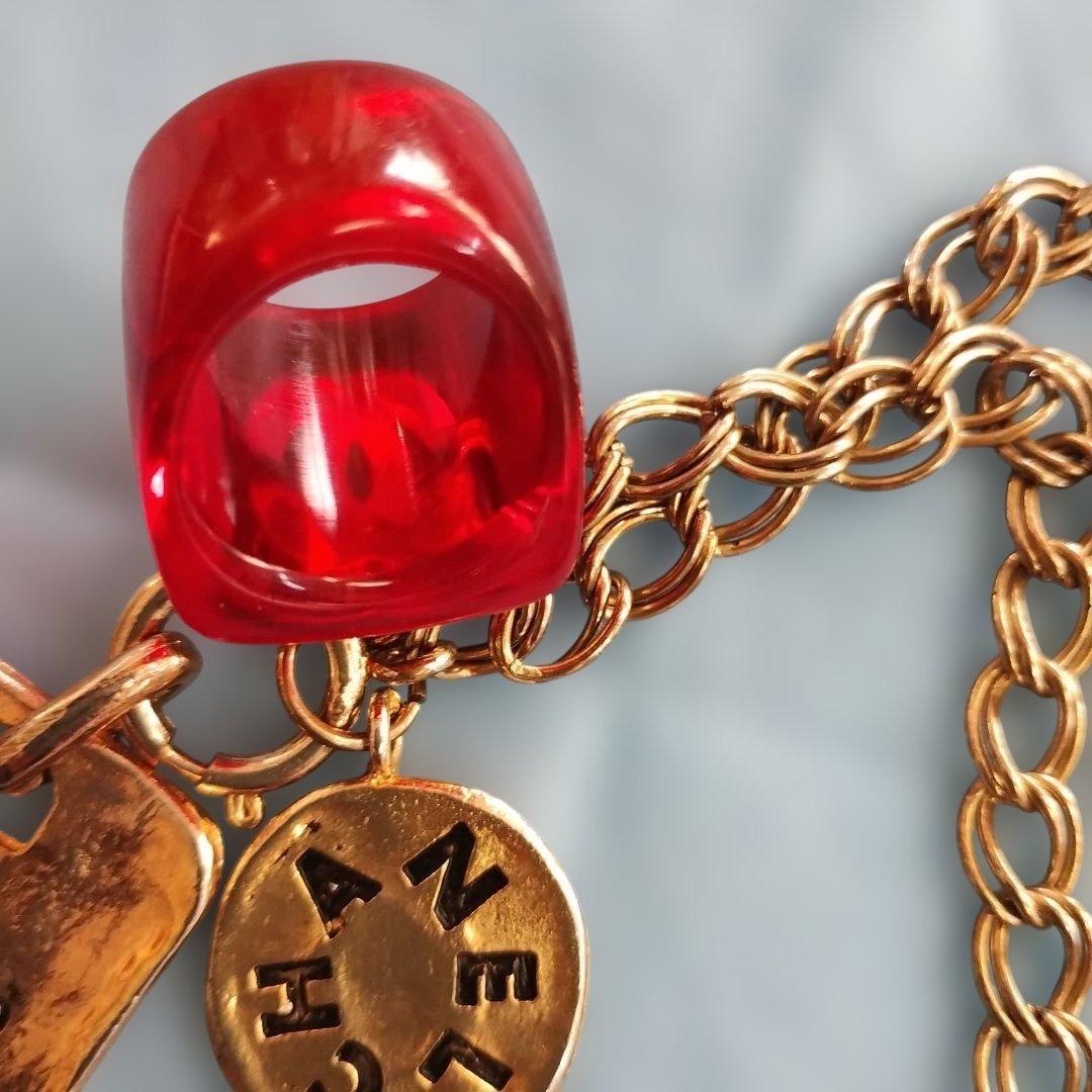 d*2様 ヴィンテージ　シャネル　赤プラリングとネームタグネックレス