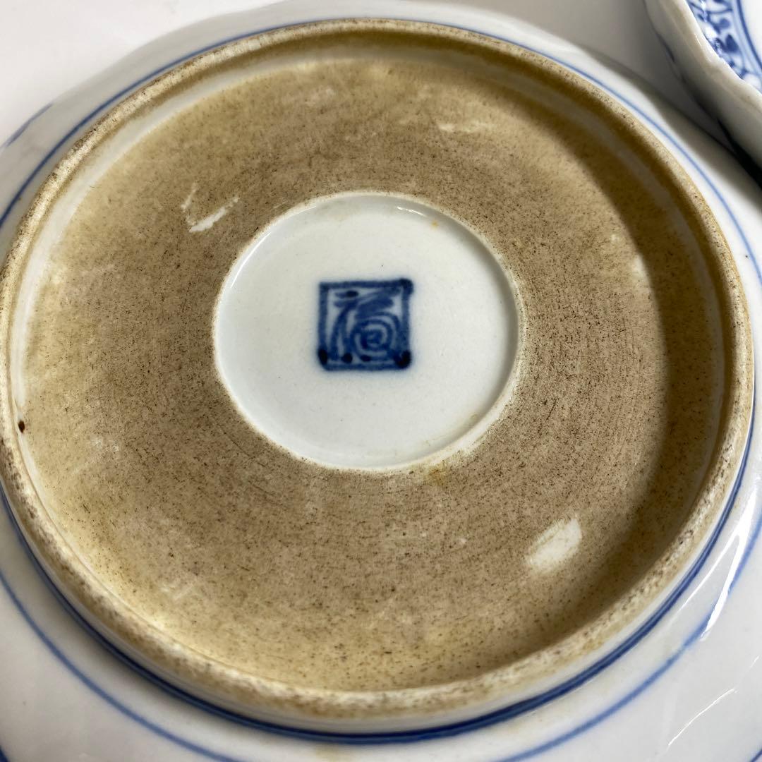 古伊万里　渦福　花唐草膾皿5枚　幅約16㎝　東Y7-0204☆2Fタサオ