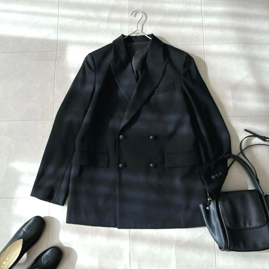 極美品 プルミエアロンディスモン♡ウールツイルジャケット ダブル ブラック 38