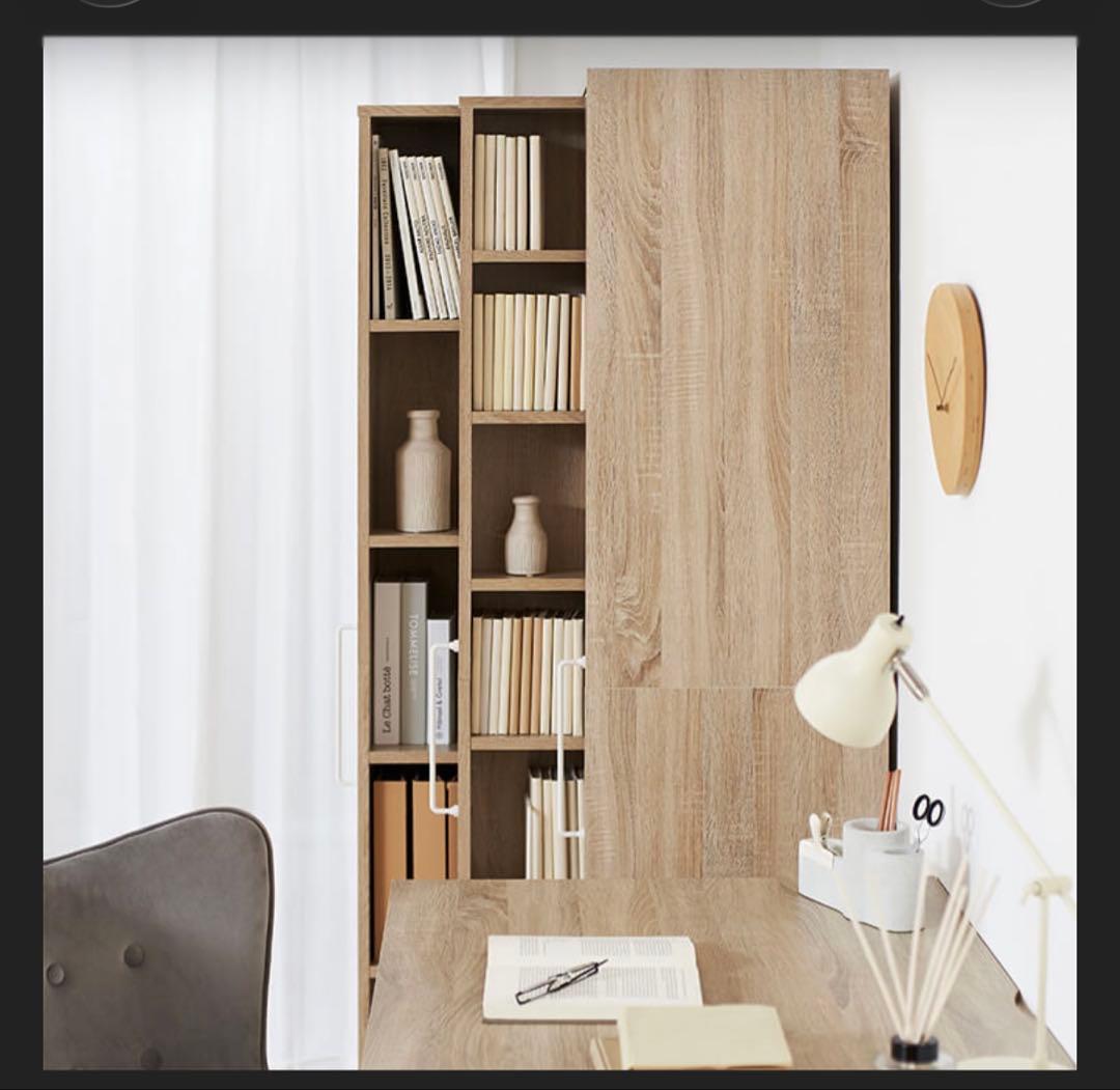 【完成品】LOWYA オーク 本棚 隙間収納 幅/奥行/高さ＝37/44/180