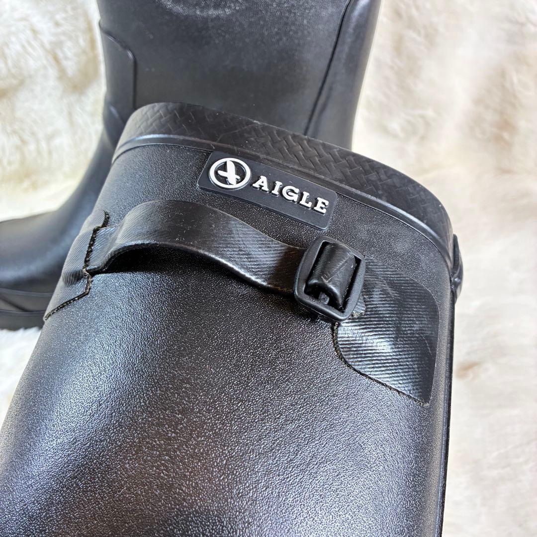 【AIGLE】 美品　レインブーツ42 エーグルラバーブーツ 黒　長靴　綺麗