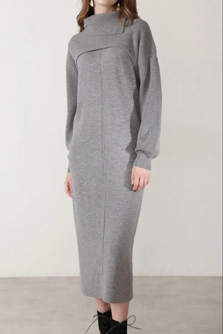 ピンキーアンドダイアン◆レイヤードウールニットワンピース グレー 38