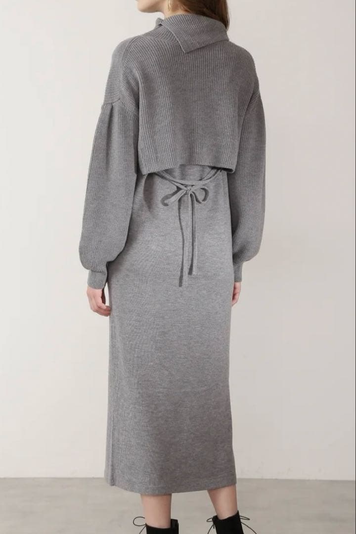 ピンキーアンドダイアン◆レイヤードウールニットワンピース グレー 38