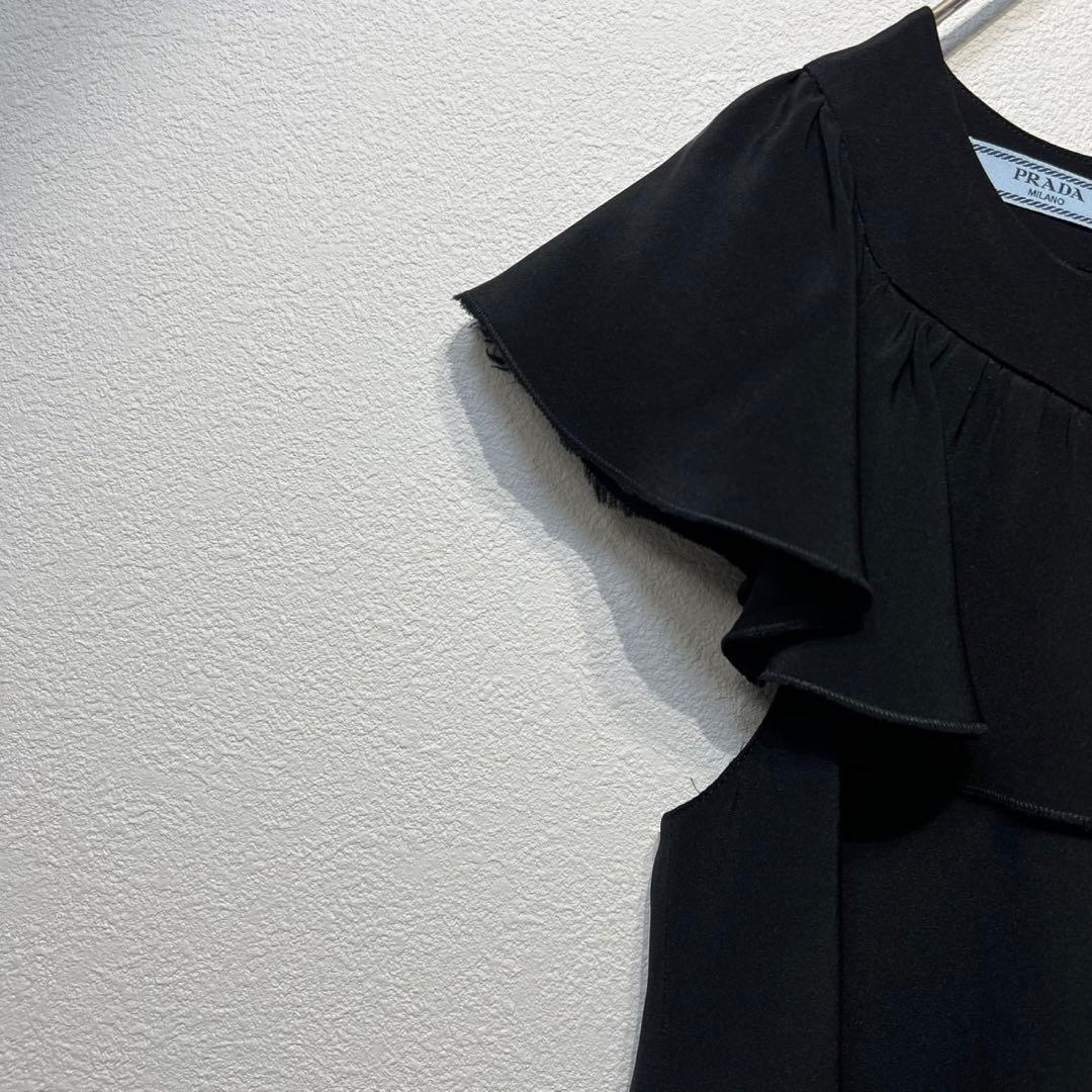 希少 美品 プラダ シルク フリル ノースリーブデザイン チュニック ワンピース
