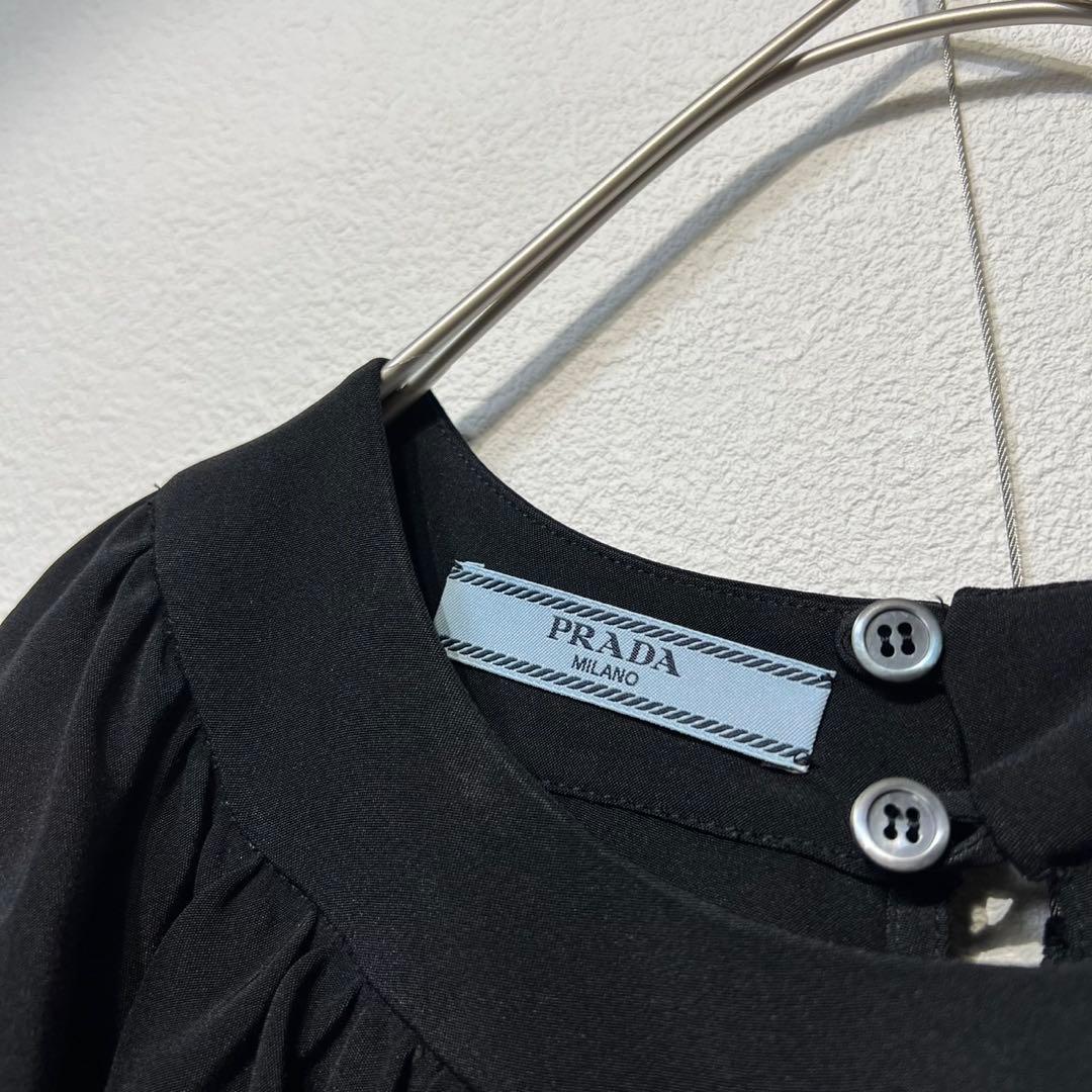 希少 美品 プラダ シルク フリル ノースリーブデザイン チュニック ワンピース