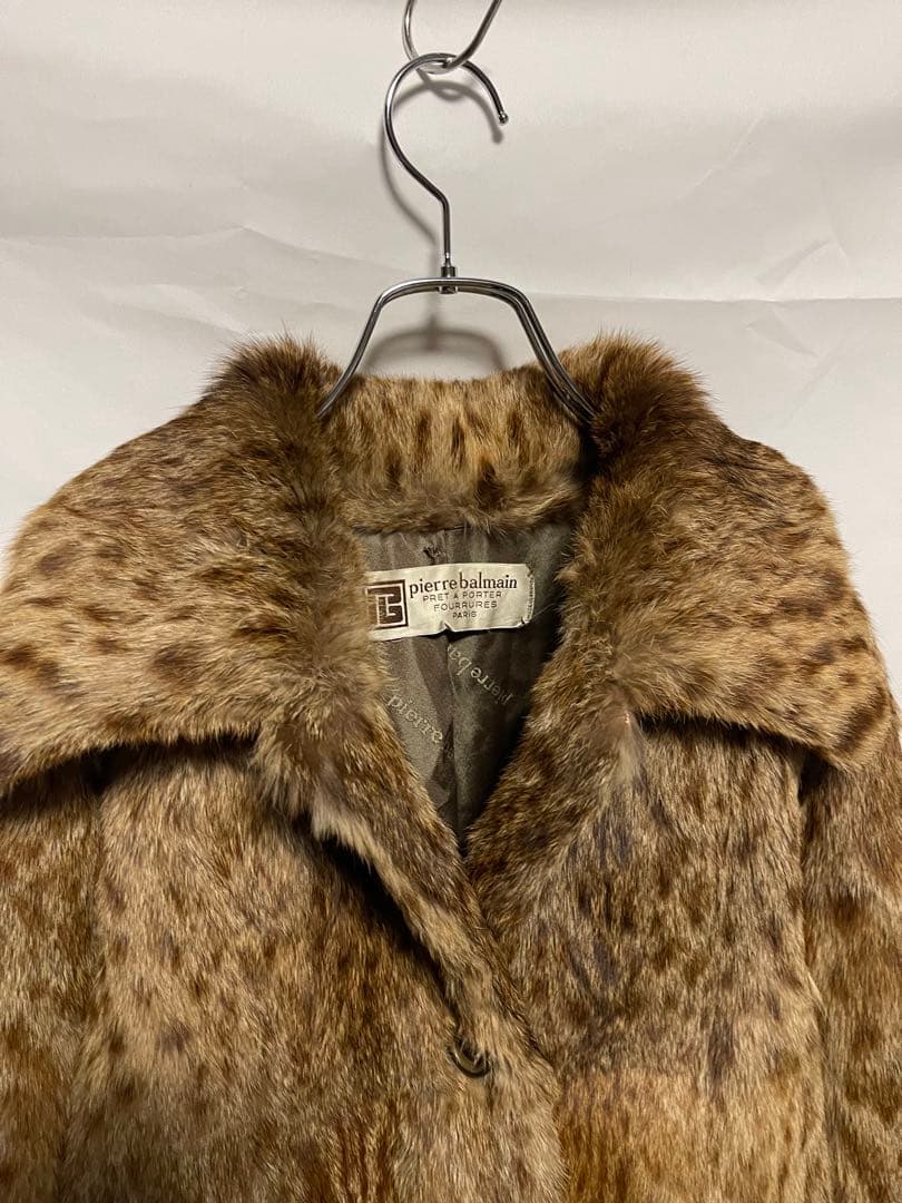 ★PIERRE BALMAIN★本毛皮★ロングコート★レオパード★M〜L相当★