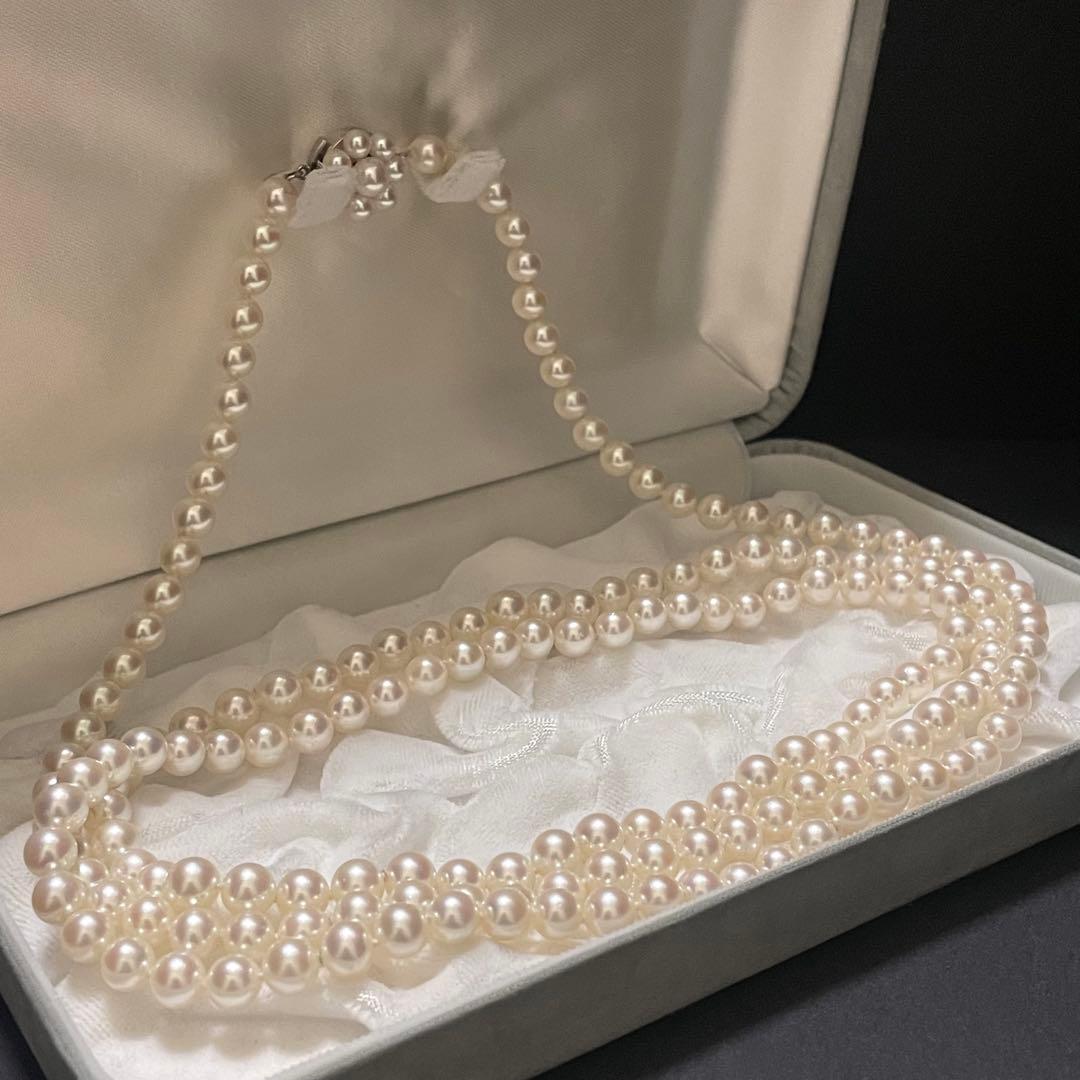【田崎真珠✨K14WG】あこや真珠 ロングネックレス パール タサキ 2連 3連