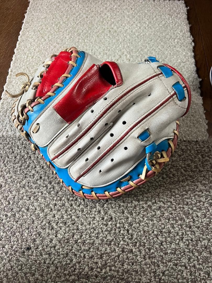 軟式　キャッチーミット　ホワイト/レッド/ブルー　ザナックス