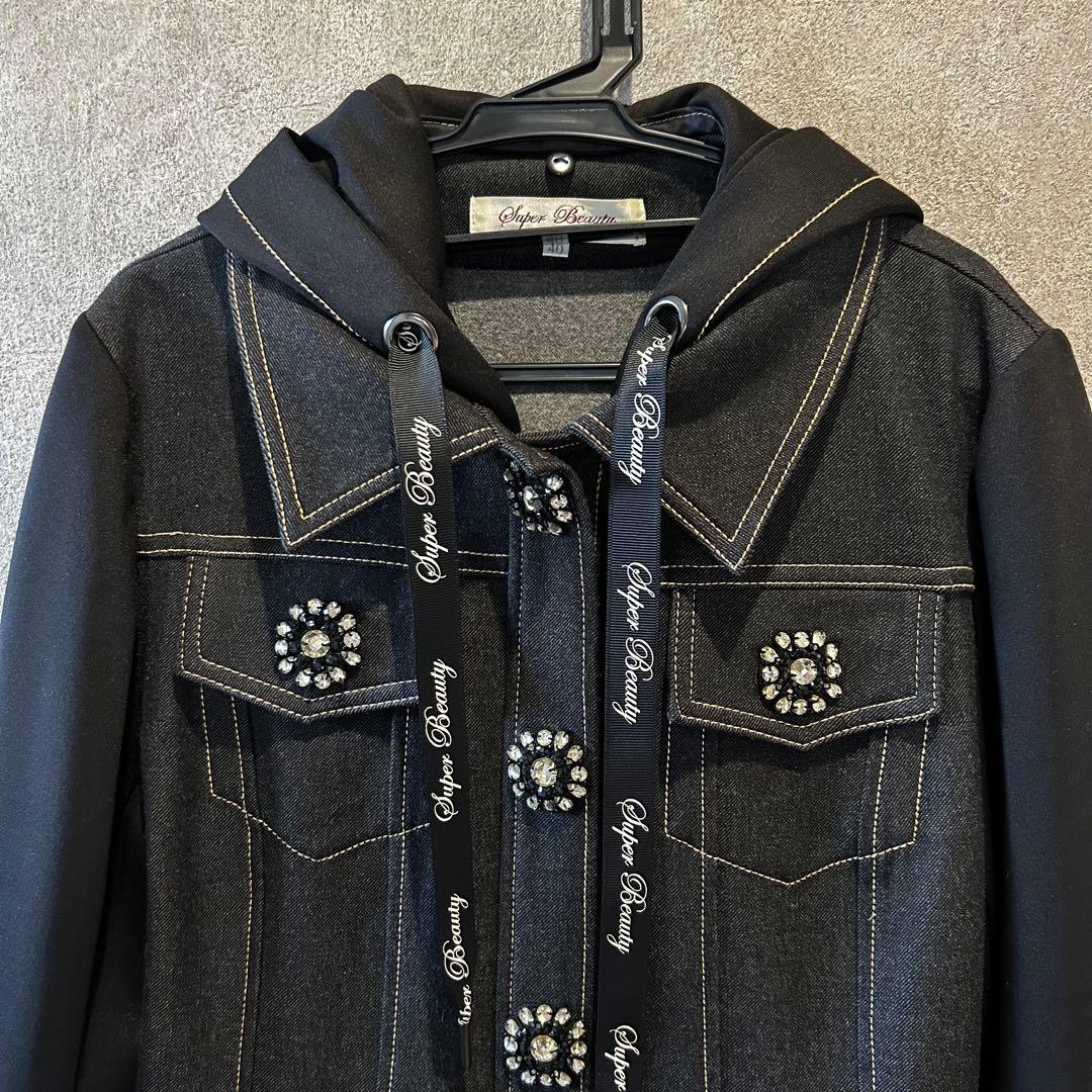 スーパービューティー Gジャン パーカー 黒 40 ビジュー