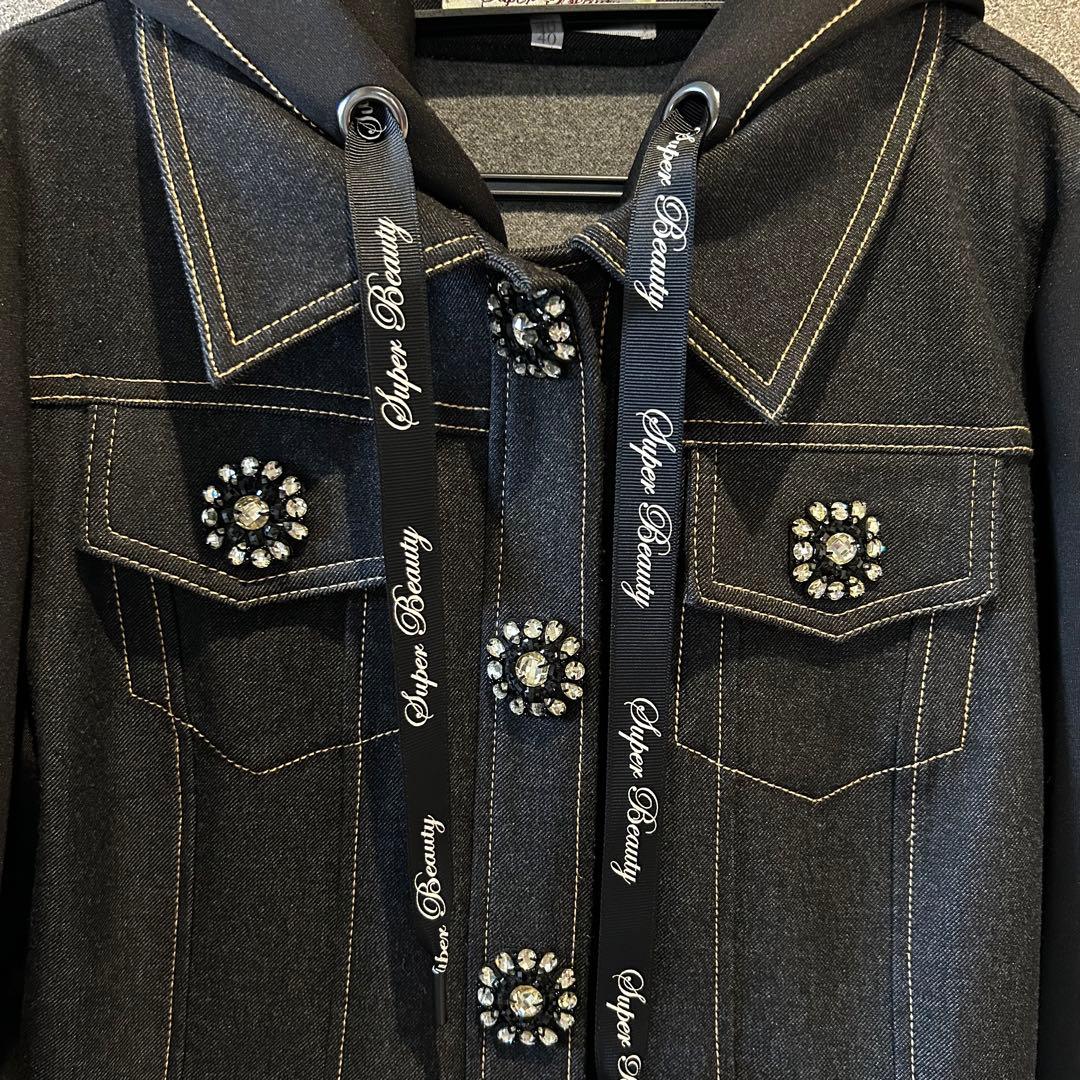 スーパービューティー Gジャン パーカー 黒 40 ビジュー