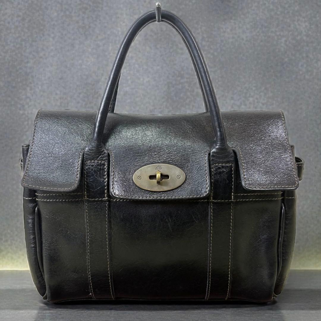 美品 MULBERRY マルベリー ベイズウォーター 黒 レザー ターンロック