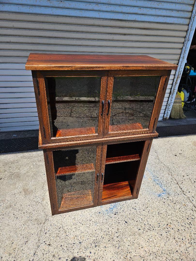 欅のガラスケース 飾り棚 キャビネット 無垢材 木製 ヴィンテージ レトロ