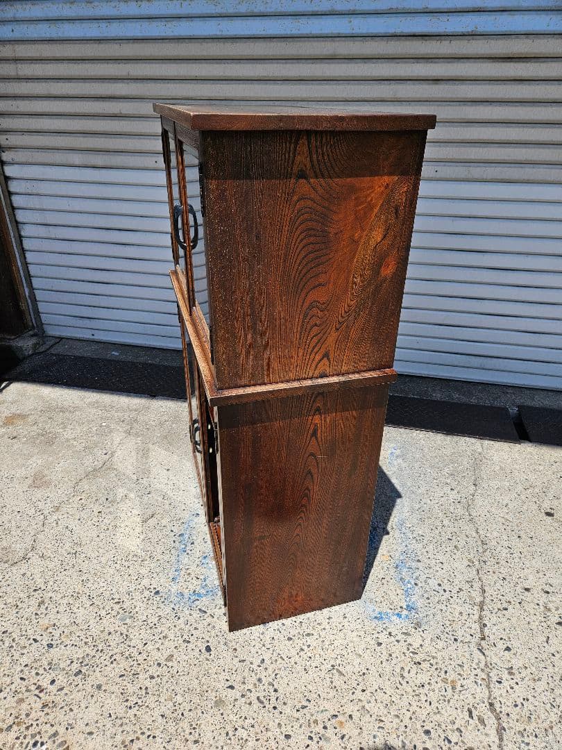 欅のガラスケース 飾り棚 キャビネット 無垢材 木製 ヴィンテージ レトロ