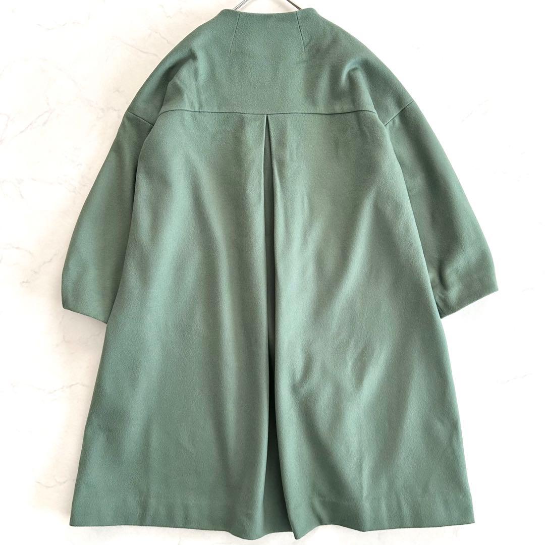 美品 ホコモモラ ウールノーカラーコート 緑 グリーン 大きいサイズ 42 近年