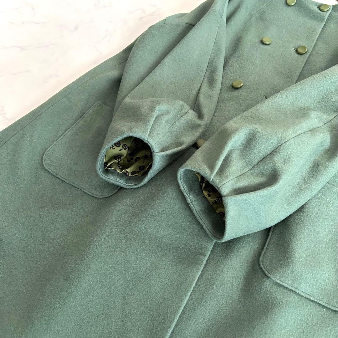 美品 ホコモモラ ウールノーカラーコート 緑 グリーン 大きいサイズ 42 近年