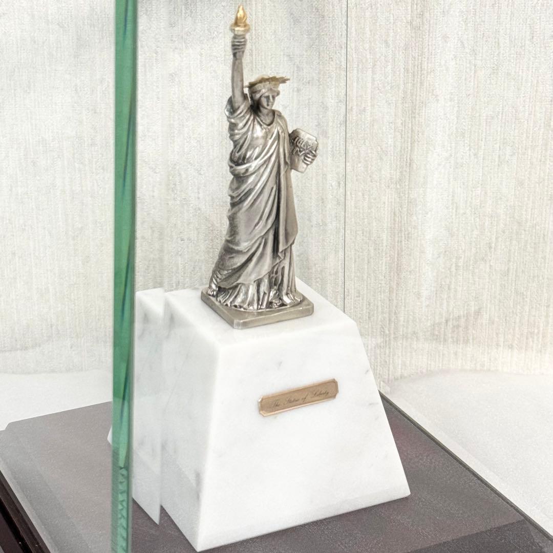 【希少】銀製　自由の女神　置物　面取り ガラスケース　silver970
