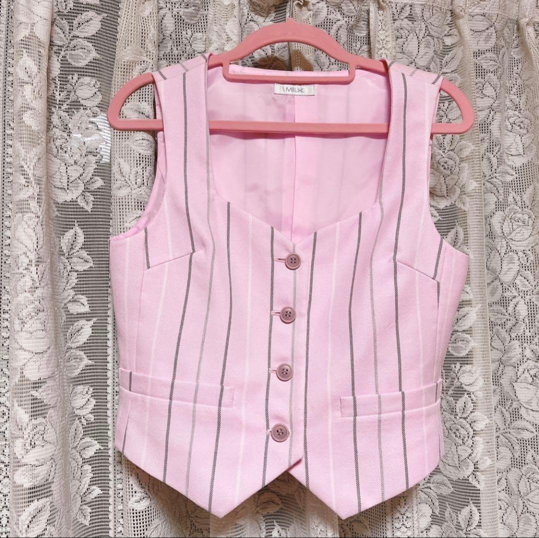【みるきぃ様】ピンク ストライプ ベスト