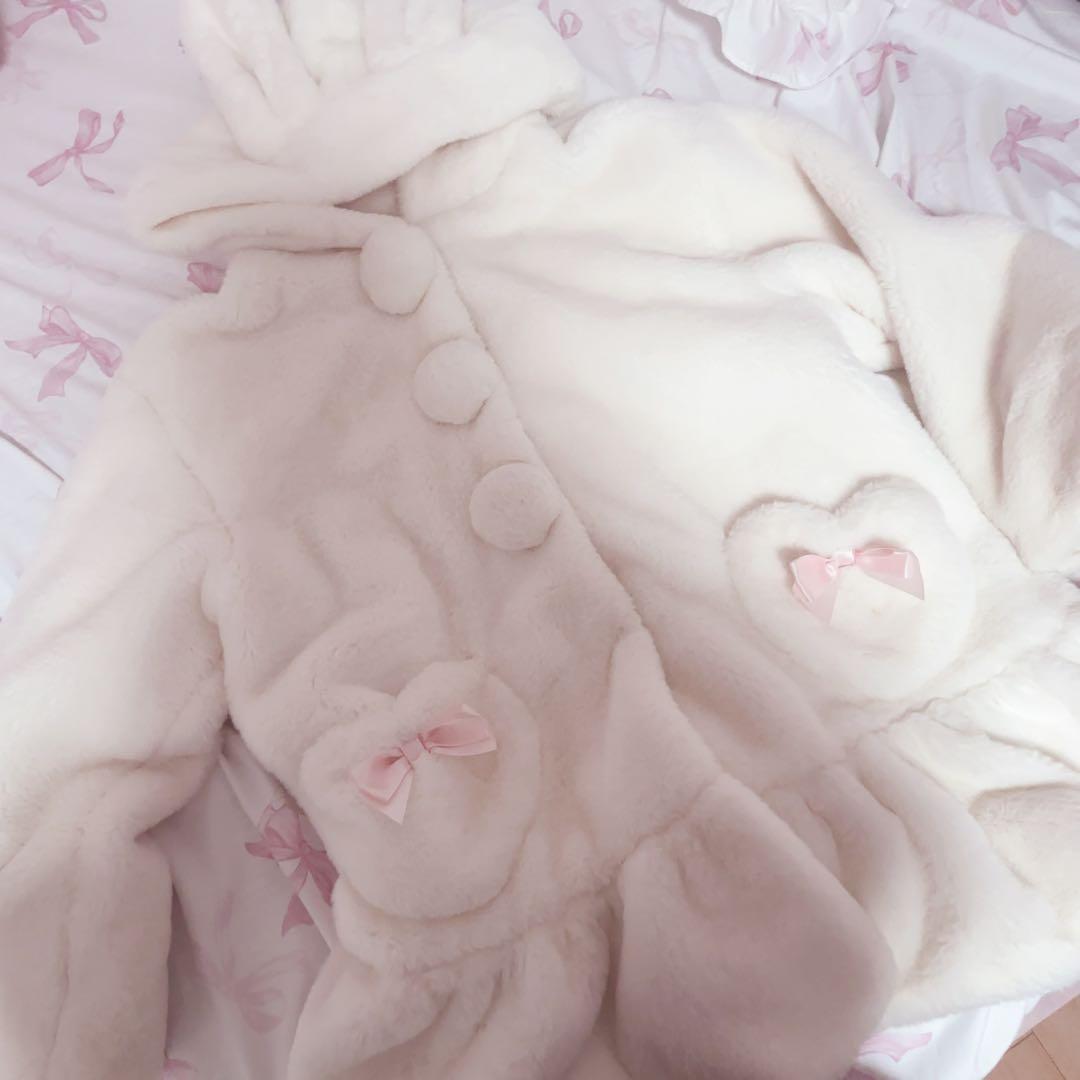 Secret Honey うさ耳ファーコート ホワイト ピンク