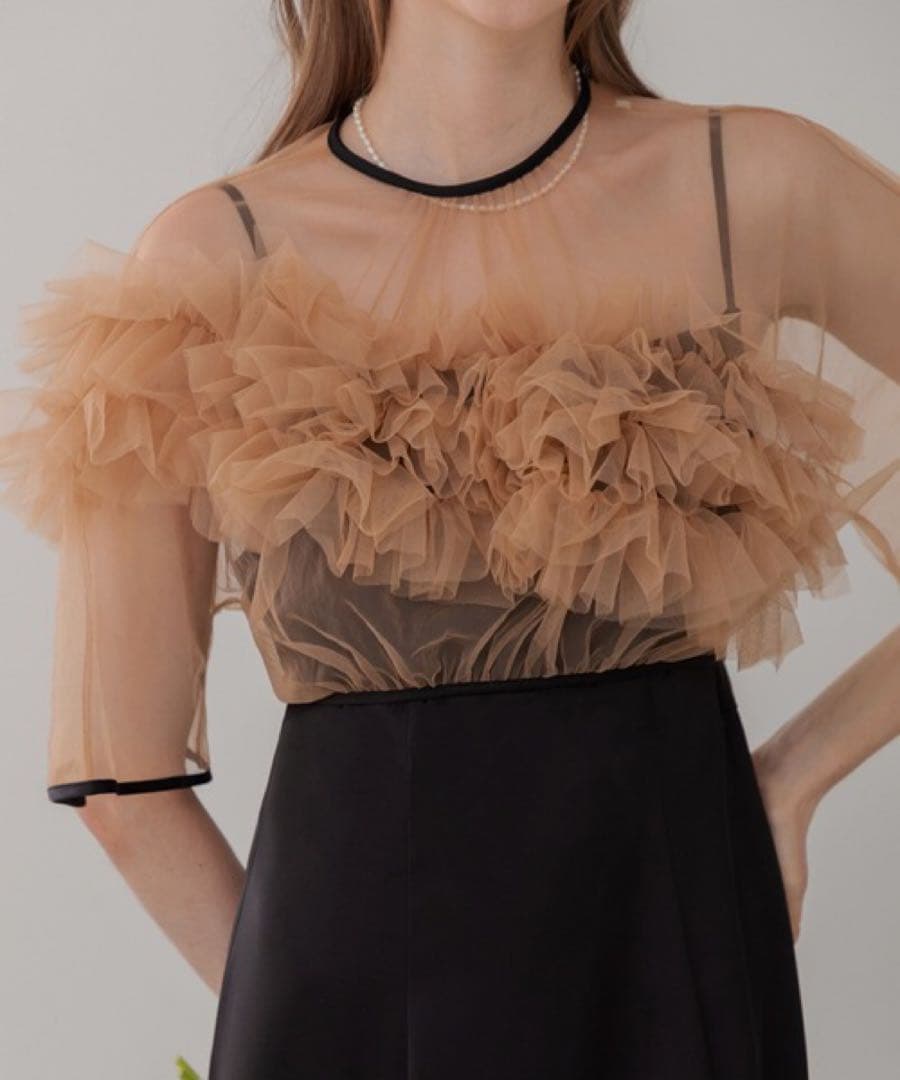 Leja ボリュームチュールパイピングフレアドレスワンピース　S