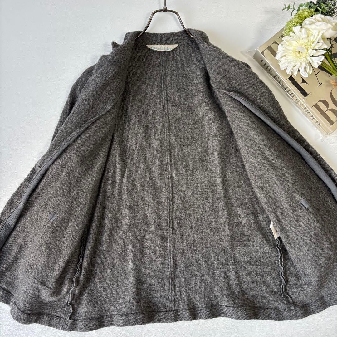【美品】ミディウミ カーディガン ジャケット ウールリネン グレー 銀ボタン