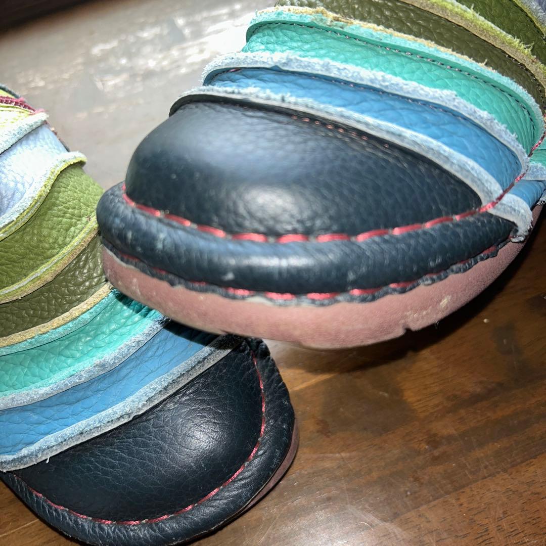 エスタシオンブーツ革のアップリッケ　グリーンとマルチカラー　Ｍ