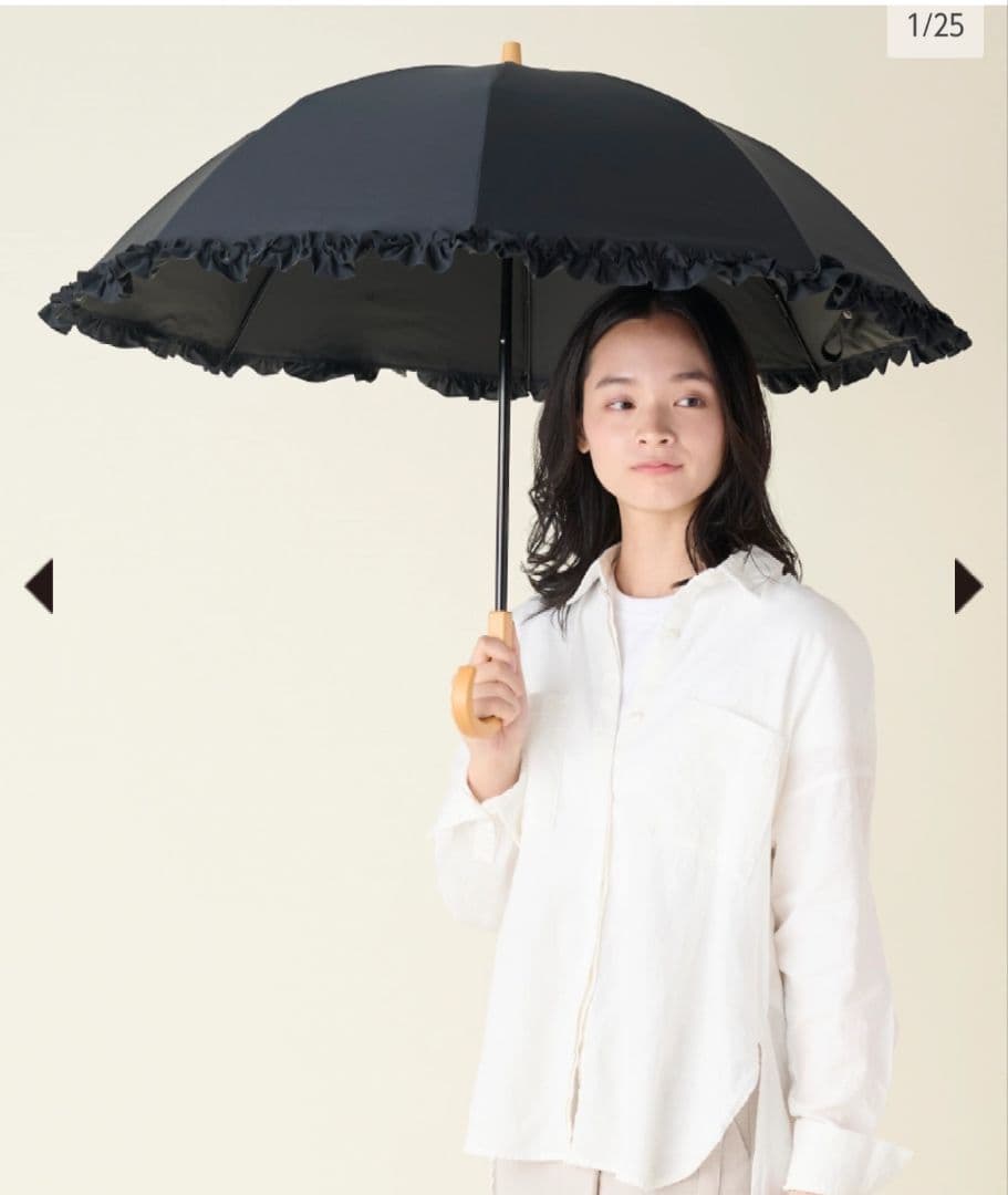 サンバリア100 2段折フリルブラック日傘