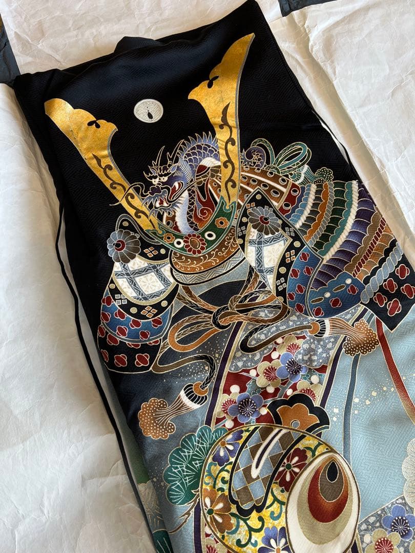 保管品 ) 正絹　男児　お宮参り 産着 きもの ドラゴン刺繍の伝統的和服
