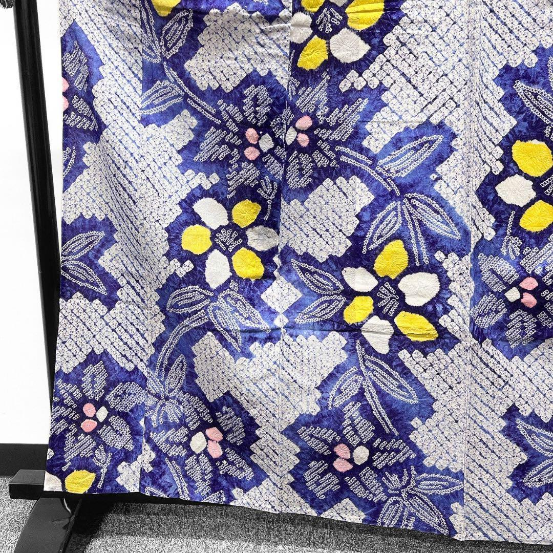 浴衣　有松鳴海絞り　花模様　雄蕊　着物　043w p