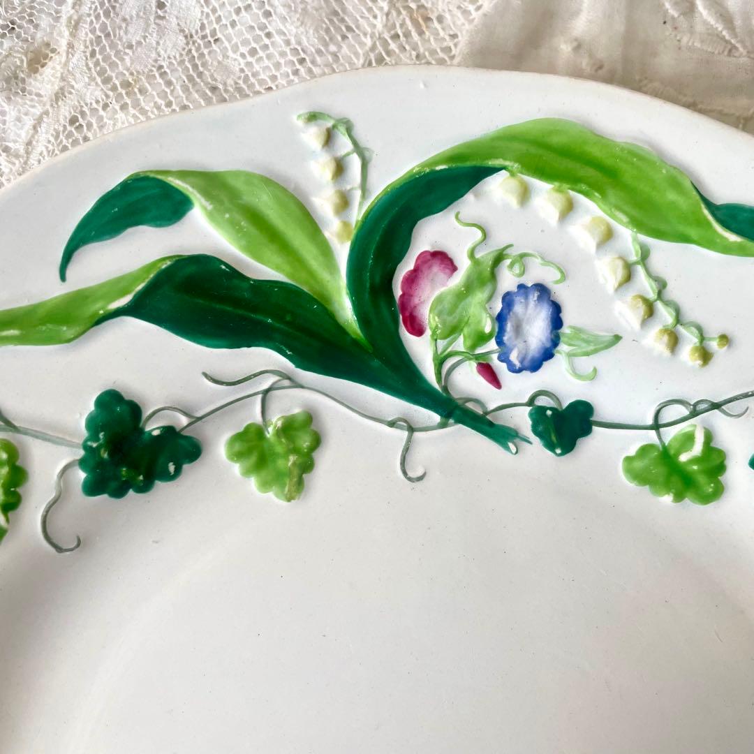 クレイユモントローFlora MuguetすずらんプレートBフランスアンティーク