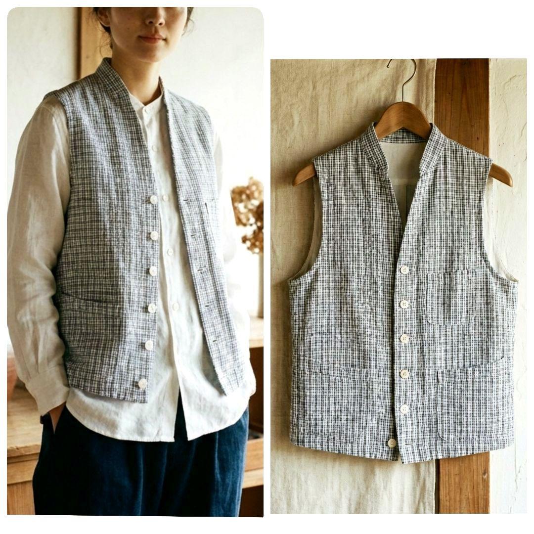 45R コットン リネンツイードの908ベスト 3 ツイード ジレ ベスト