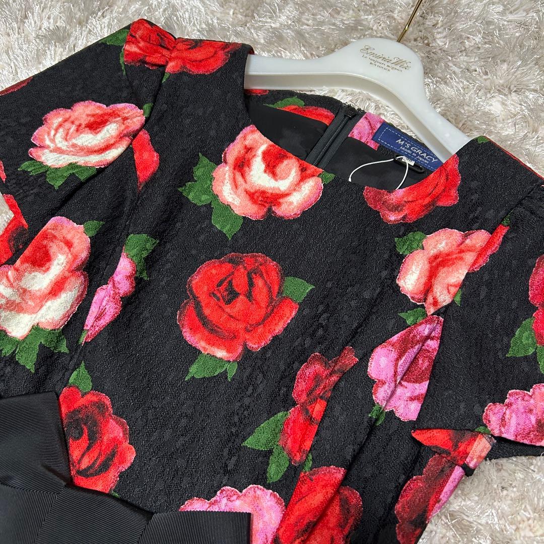 エムズグレイシー 秋冬カタログ バルーンワンピース 薔薇 ジャガード 花柄 黒