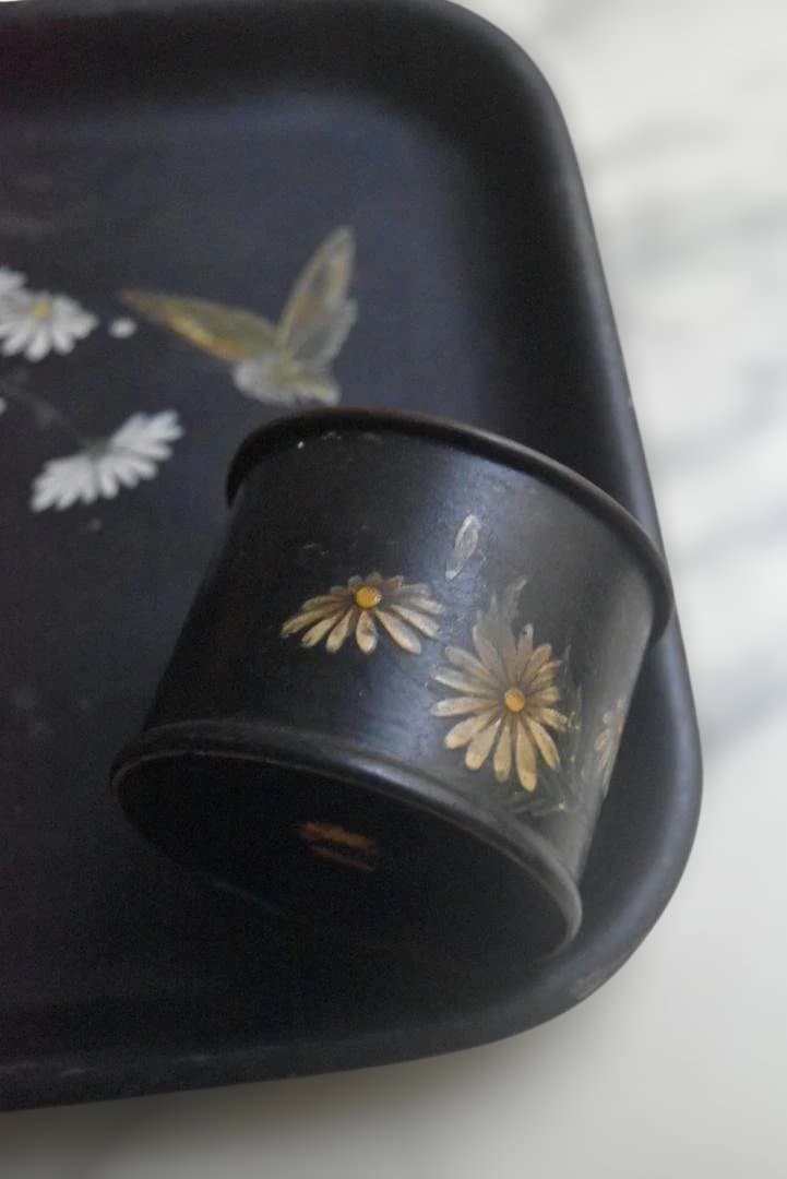 パピエマシェ　マーガレットの小物入れ　フランスアンティーク ナポレオン三世