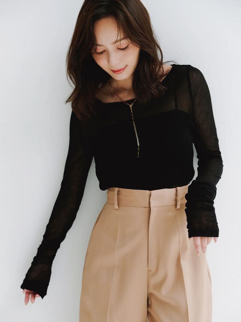 新品未使用 anuans シアーロングスリーブTシャツ BLACK