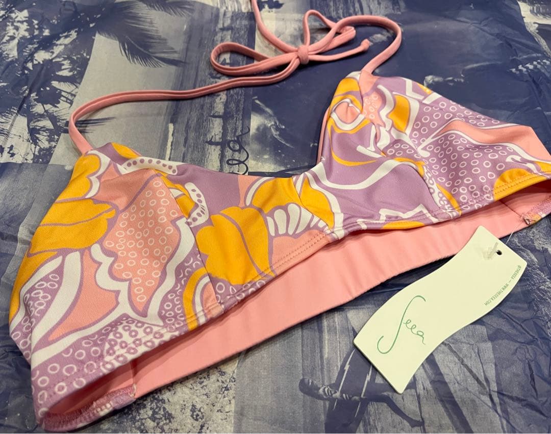 seea ピンク花柄ビキニトップ　Mサイズ